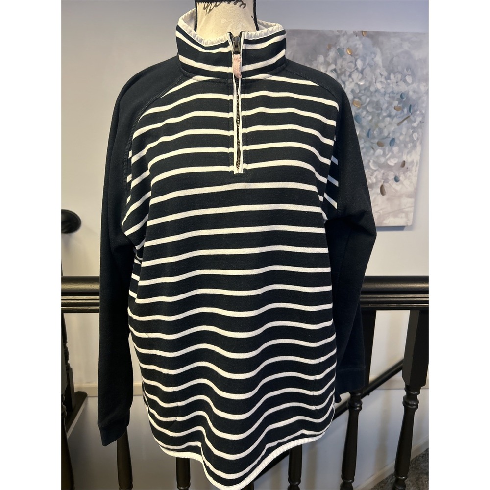 Orvis Sweater Womens XL 1/4 Zip Pullover Long Sleeve Blue Stripe Knit Jacket